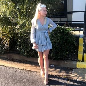 Light Blue Polka Dotted Ruffle Dress